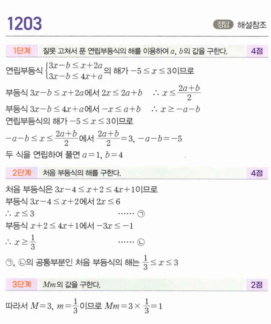 마플시너지 공통수학1 1203번 서술형 기출유형 답지 이미지