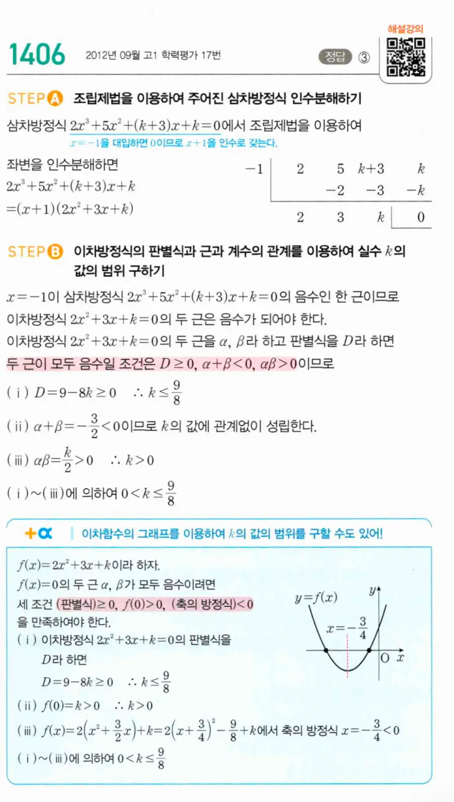 마플시너지 공통수학1 1406번 TOUGH 답지 이미지