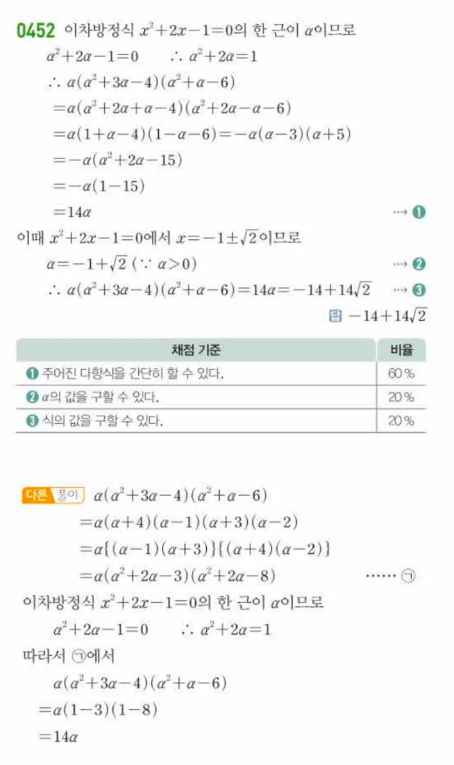 쎈 공통수학1 452번 해설 이미지