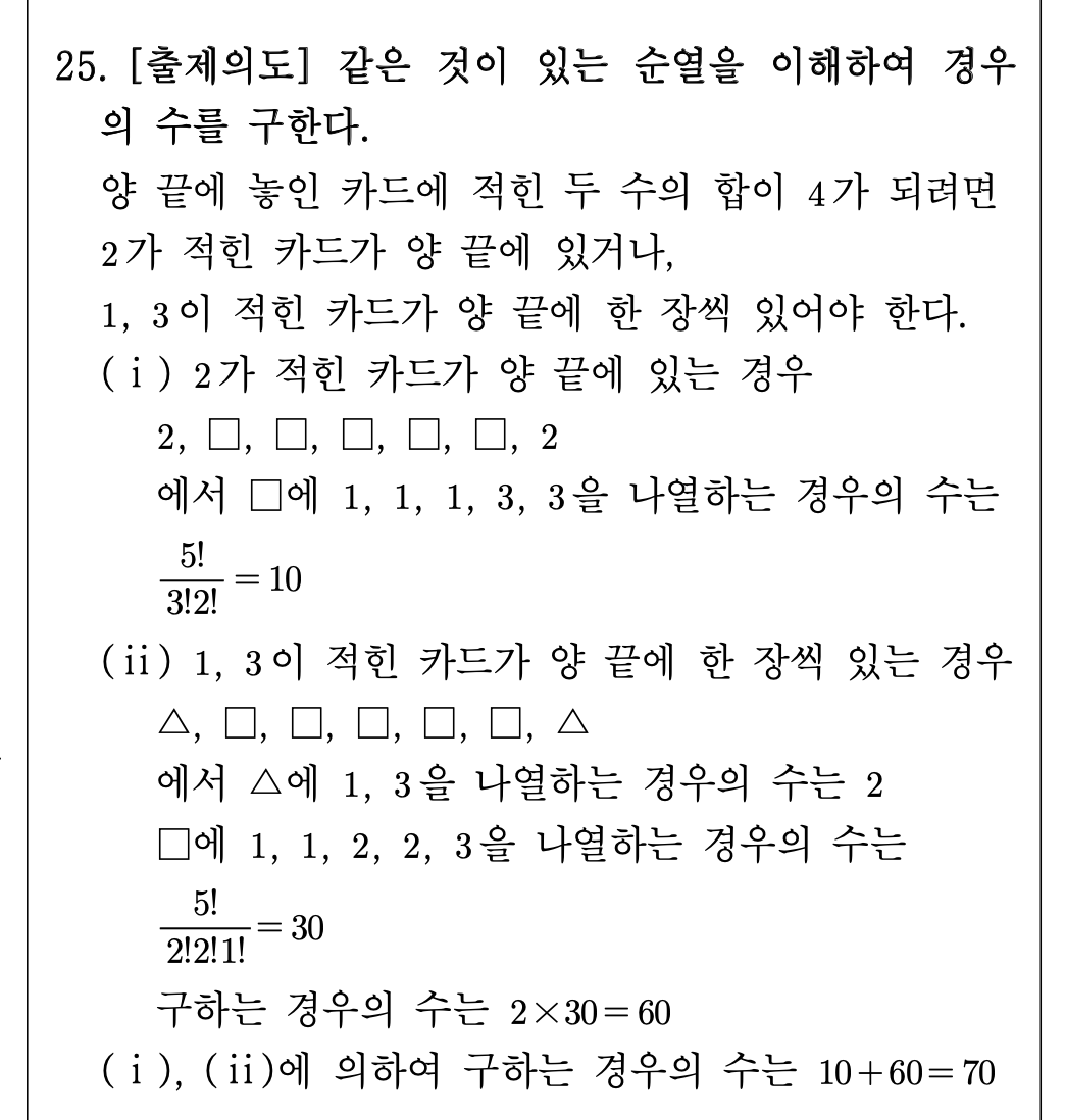 2026년 3월 고3 모의고사 수학 확률과통계 25번 해설 - 같은 것이 있는 순열