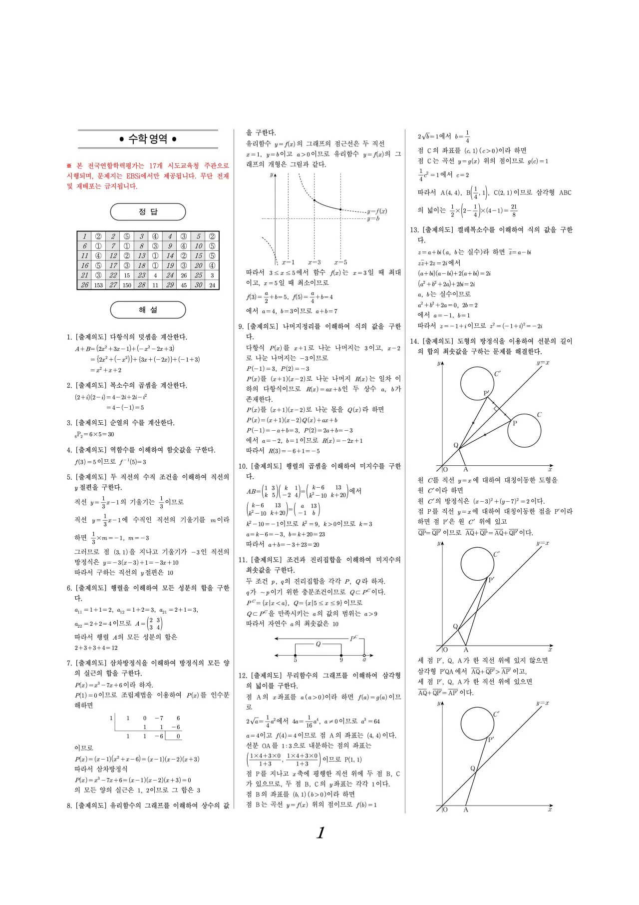2026 고2 3월 모의고사 수학 해설지 1페이지