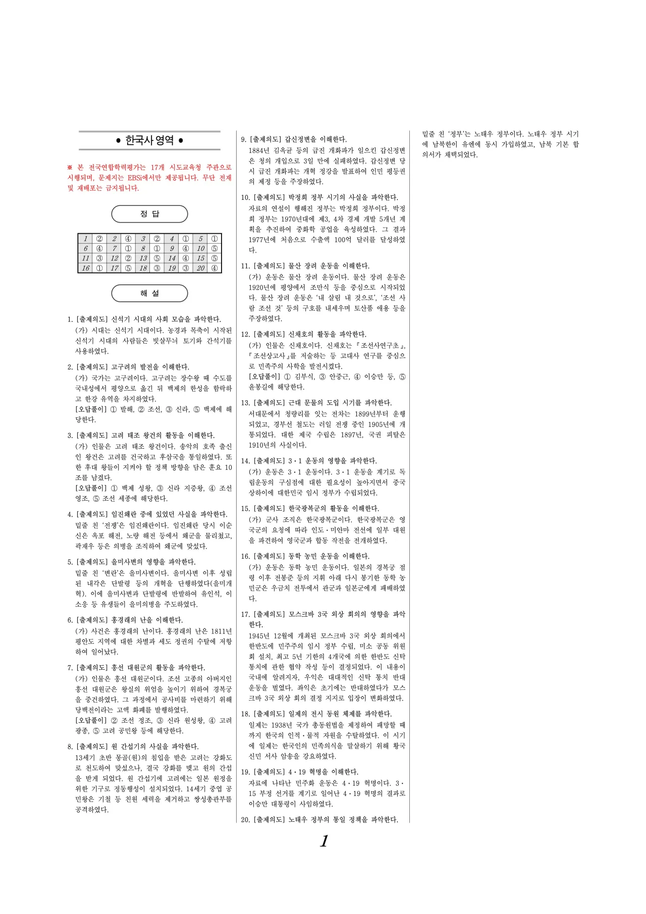 2026년 3월 고3 전국연합학력평가 한국사 해설지