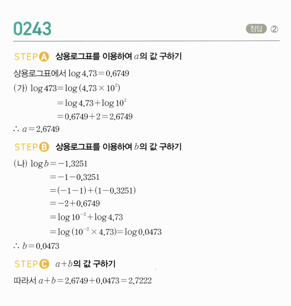 마플시너지 대수 242번 풀이 – [최다빈출 왕중요] 상용로그표를 이용하여 값 구하기