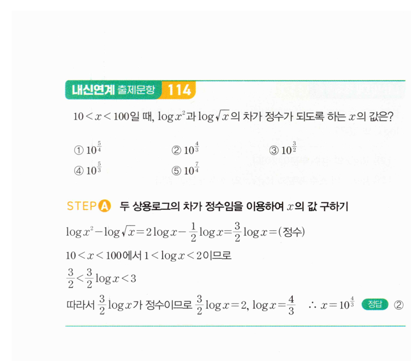 마플시너지 대수1 259번 소수 부분이 같은 두 상용로그 풀이