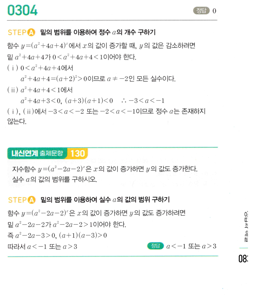 마플시너지 대수 303번 풀이 – [학교기출 대표유형] 지수함수의 그래프의 성질