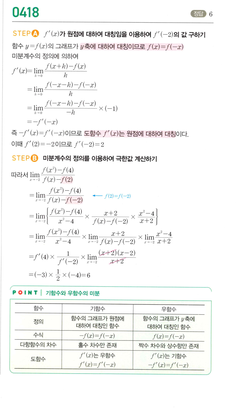 2026 마플시너지 미적분1 0418번 해설 이미지