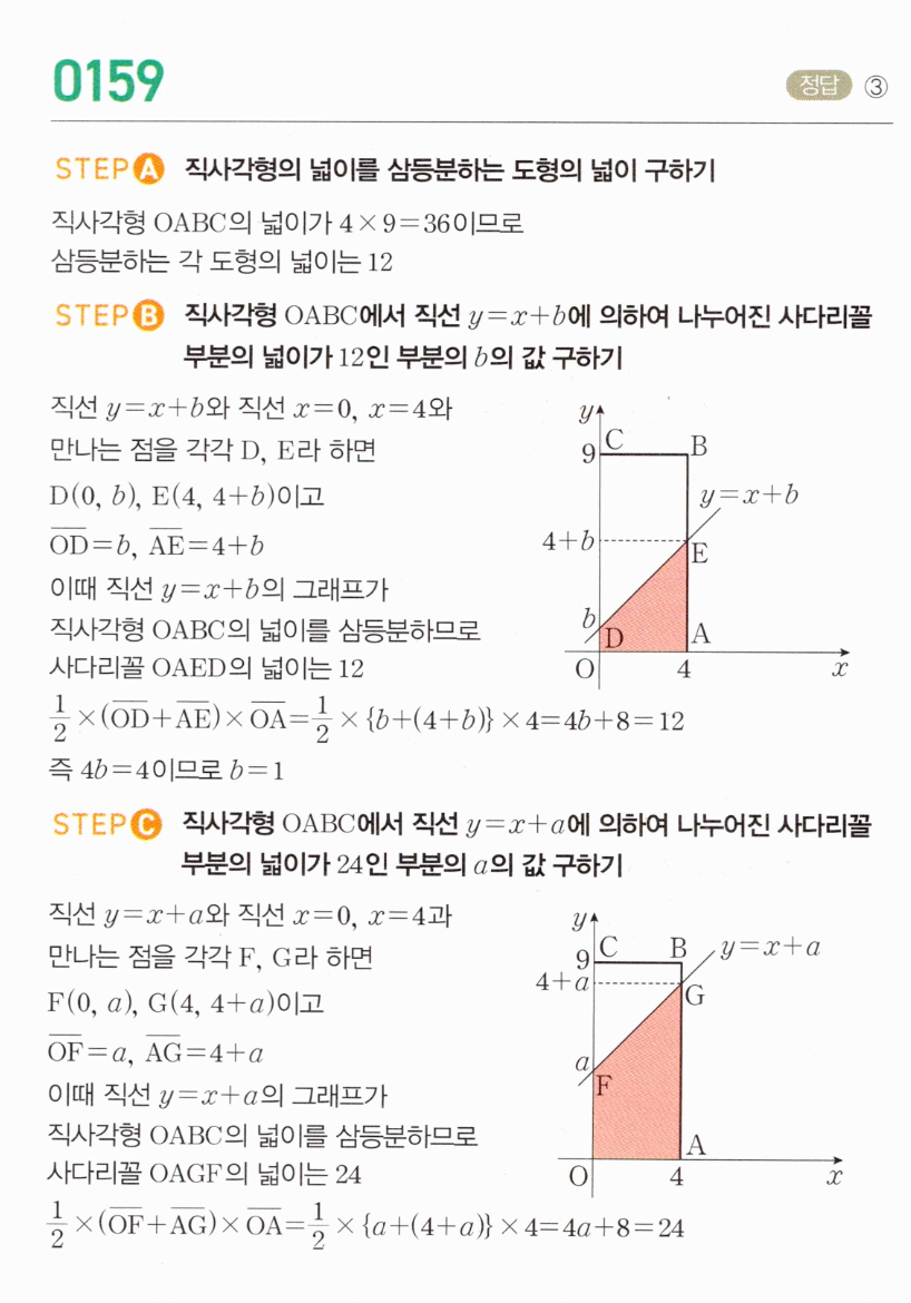 MAPL 공통수학2 0159번 직사각형의 넓이를 삼등분하는 두 직선 해설