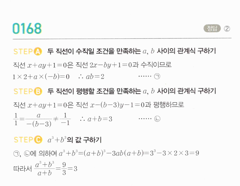 MAPL 공통수학2 0168번 직선의 위치 관계(수직·평행) 해설