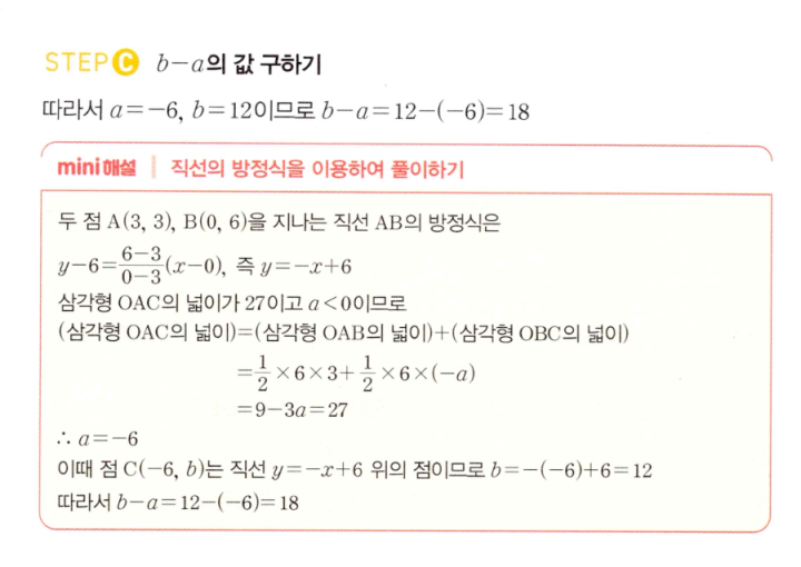 0068번 해설 이미지 2 – STEP C b-a 값 계산 및 직선의 방정식 활용 mini해설