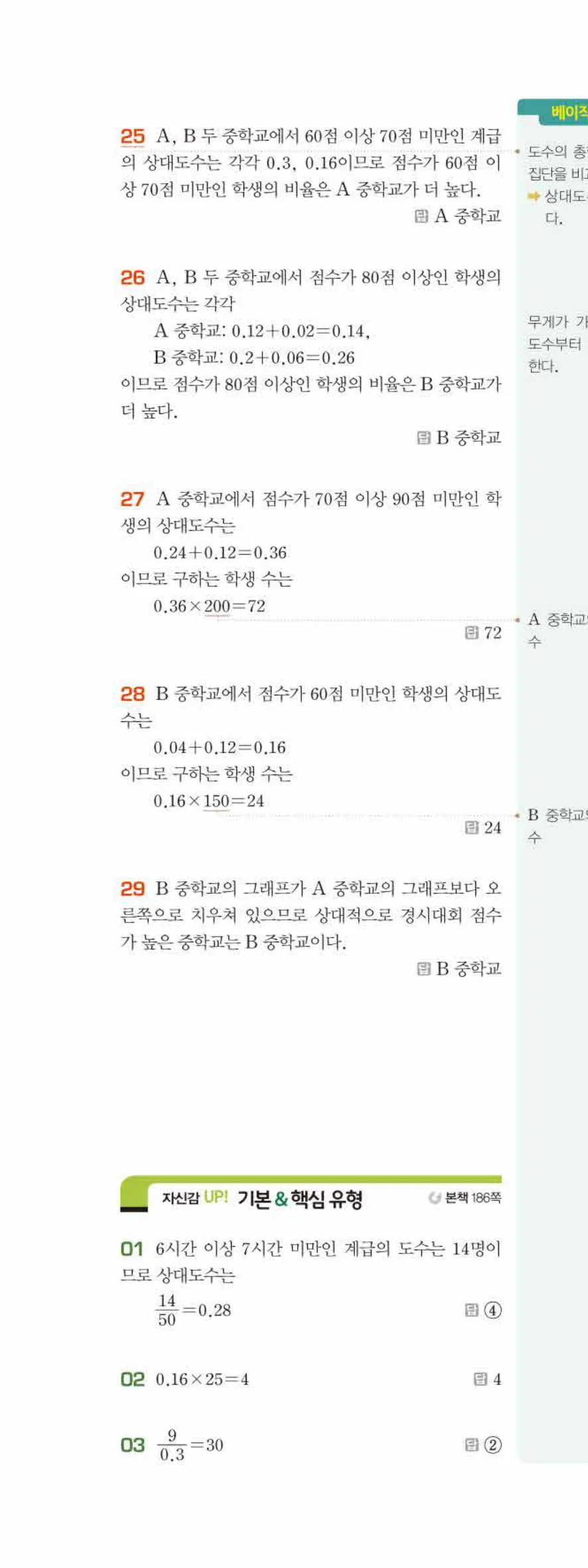 베이직쎈 중1-2 10 상대도수 답지 해설 81쪽 위