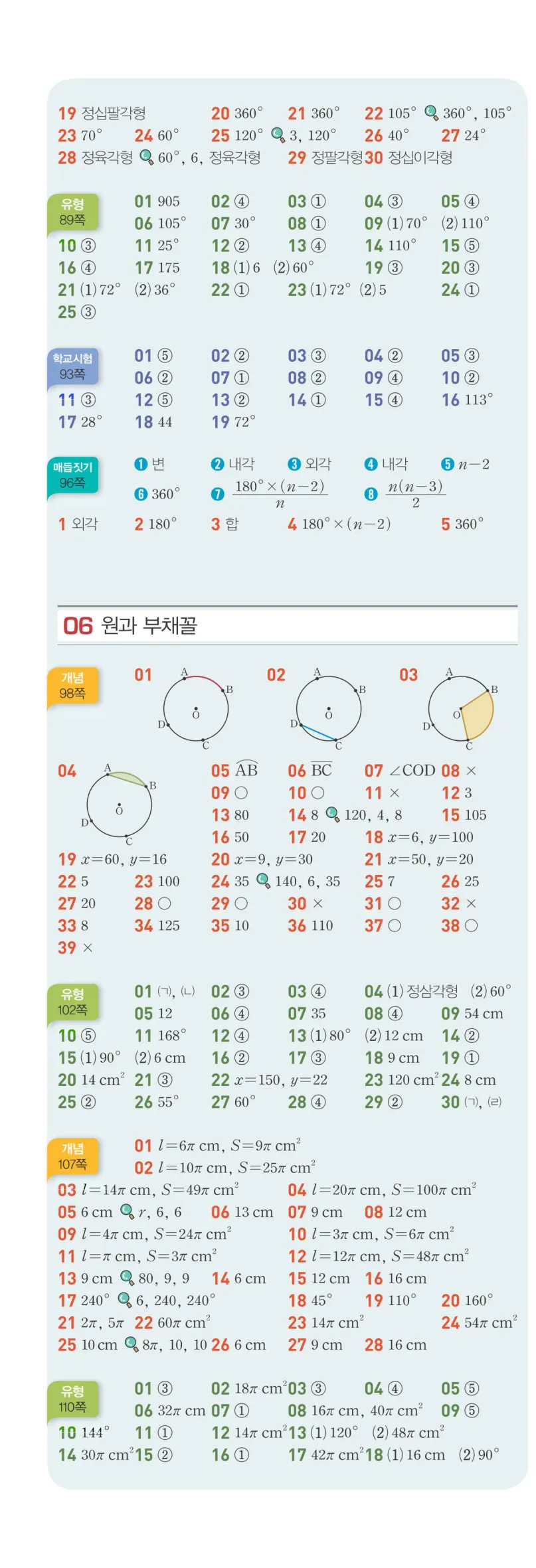 베이직쎈 중1-2 빠른 정답 4쪽 위
