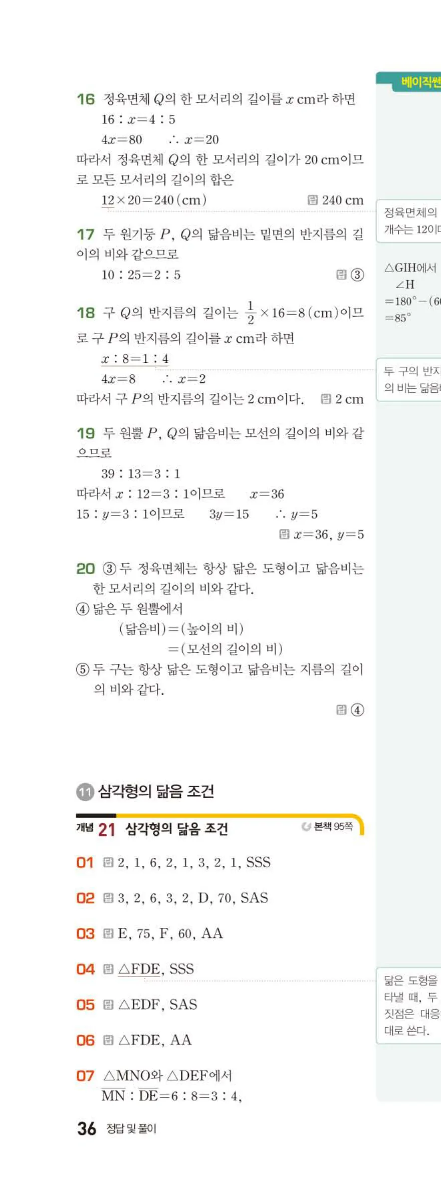 베이직쎈 중2-2 05 도형의 닮음 답지 해설 (5)
