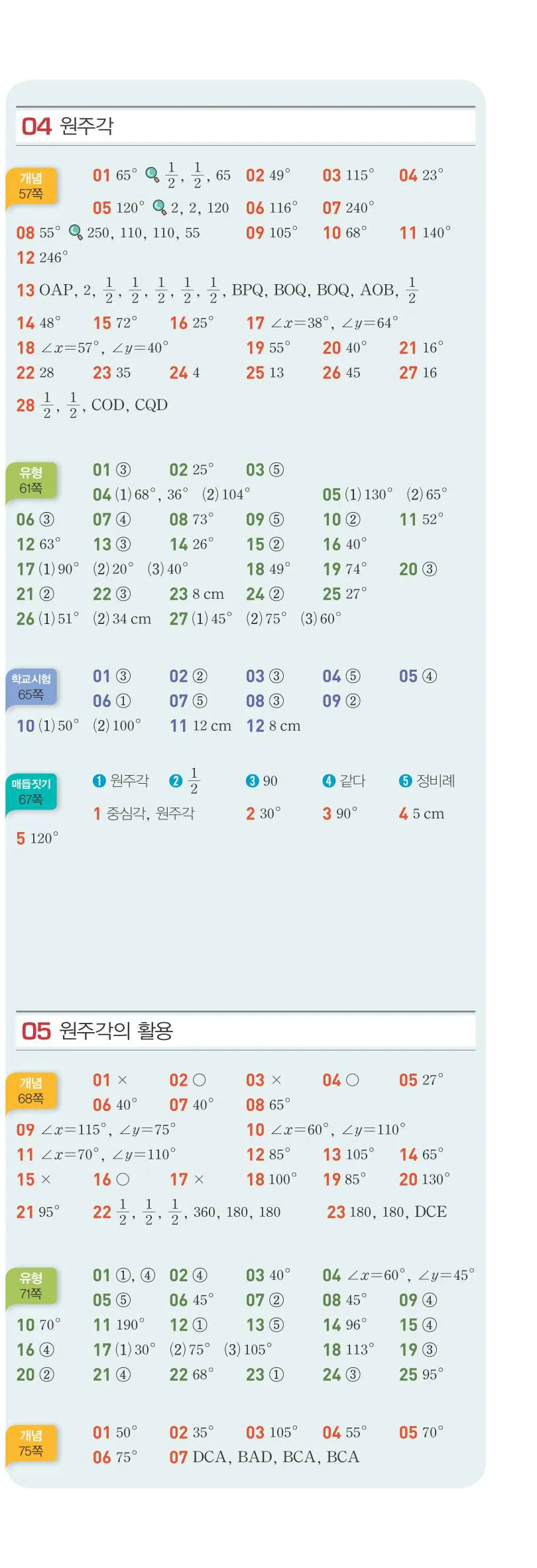 15개정 베이직쎈 중3-2 빠른 정답 3쪽 아래