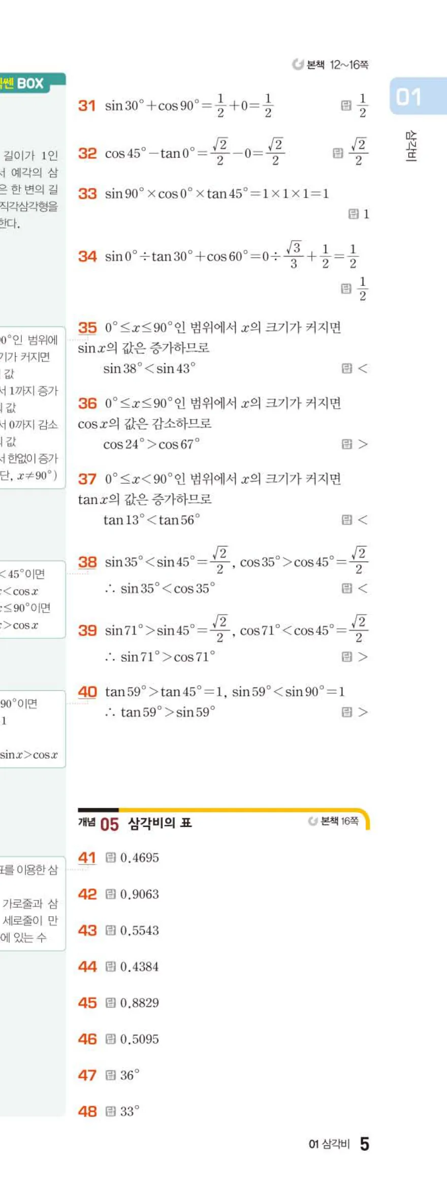 15개정 베이직쎈 중3-2 01 삼각비 답지 해설 5쪽 아래