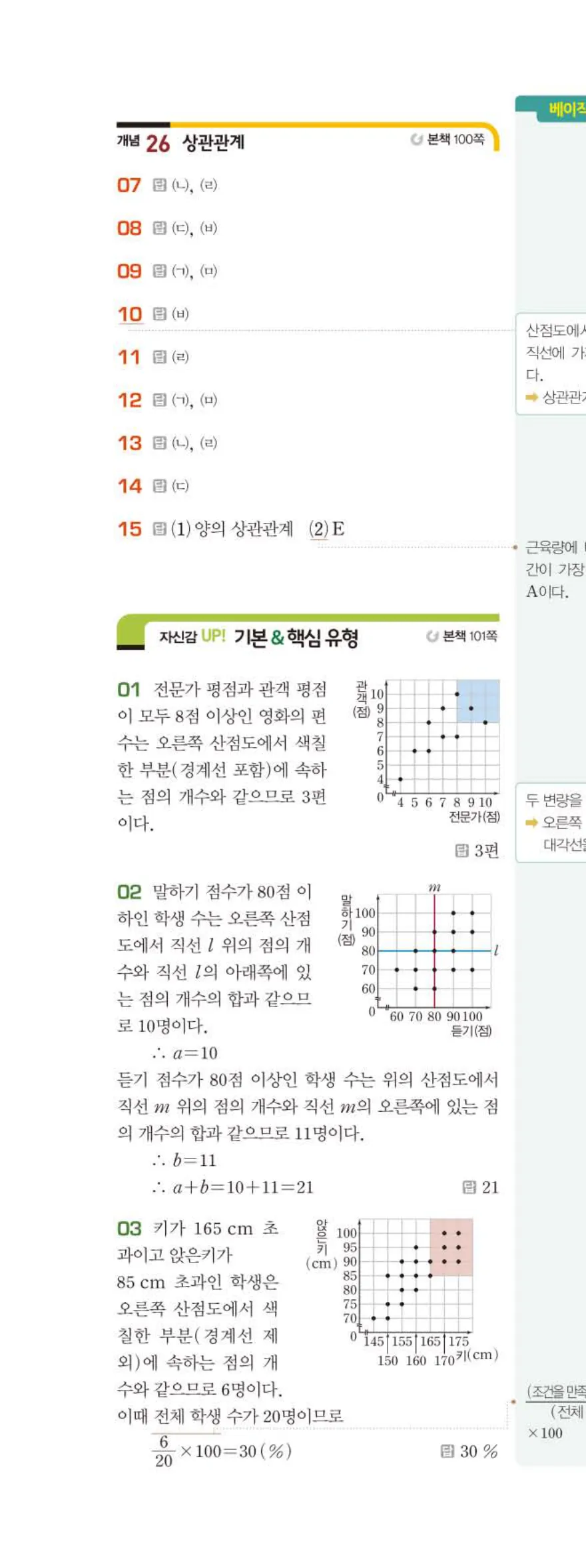 15개정 베이직쎈 중3-2 07 상관관계 답지 해설 51쪽 위