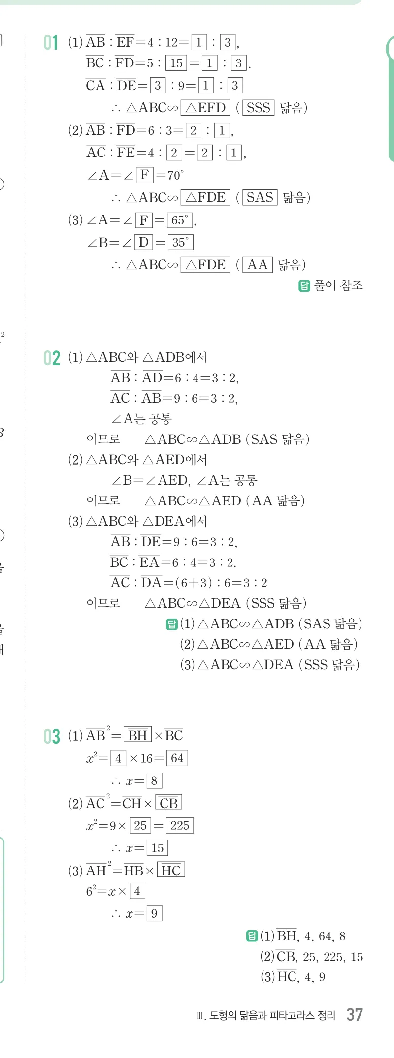 개념원리 중2-2 답지 05 닮음과 도형 해설 37쪽