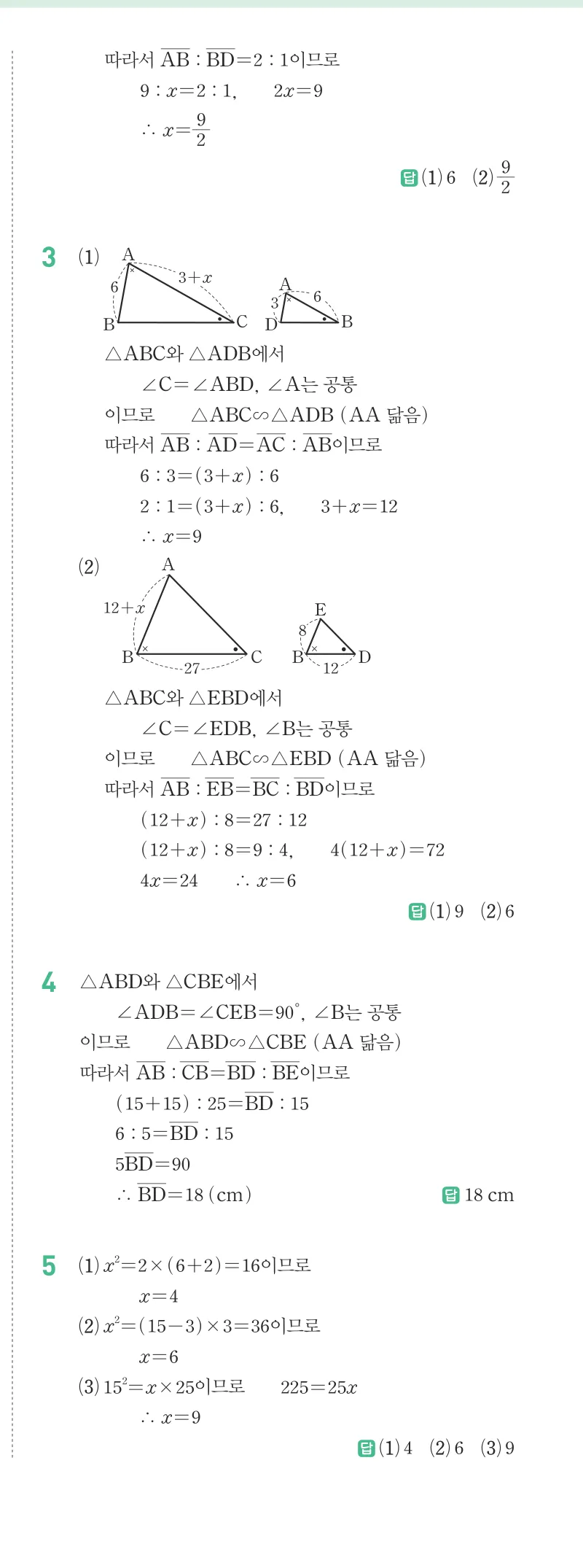 개념원리 중2-2 답지 05 닮음과 도형 해설 38쪽