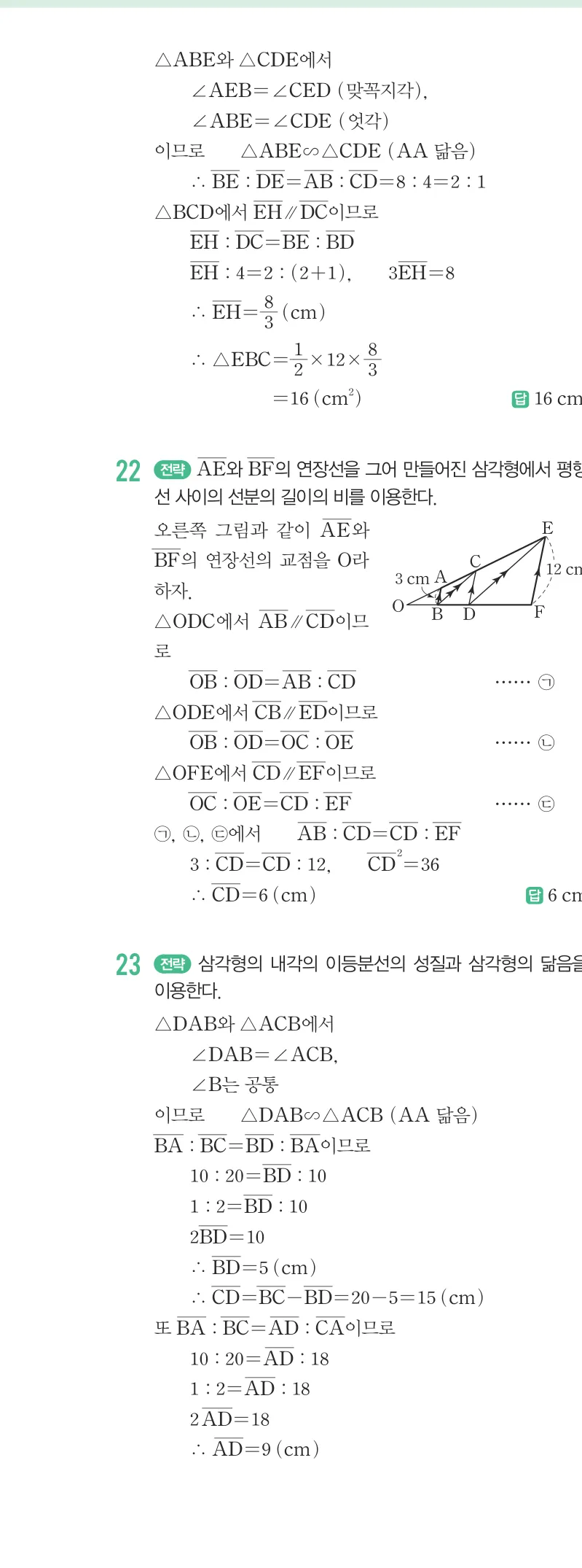 개념원리 중2-2 답지 06 평행선 사이의 선분의 길이의 비 해설 53쪽
