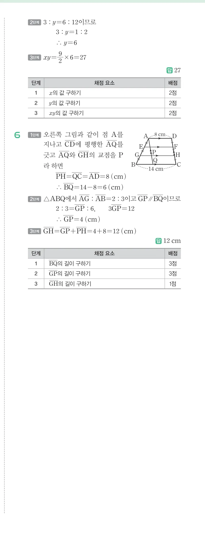 개념원리 중2-2 답지 06 평행선 사이의 선분의 길이의 비 해설 54쪽