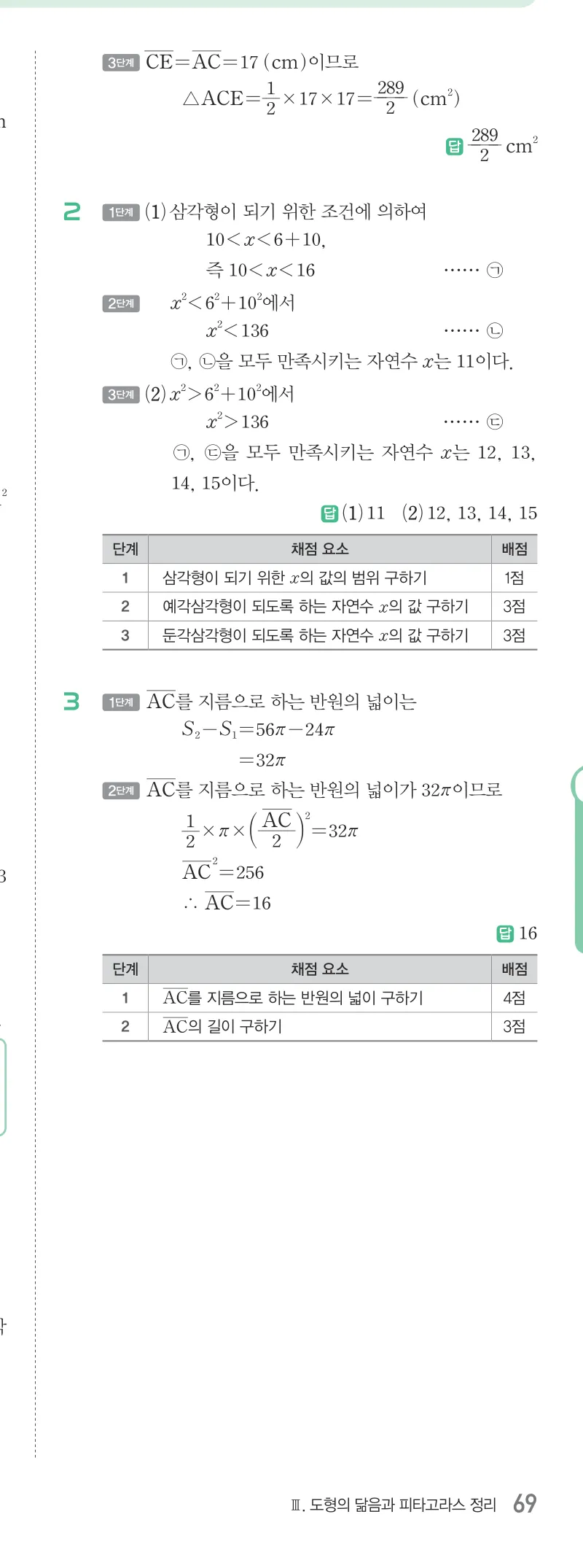 개념원리 중2-2 답지 08 피타고라스 정리 해설 69쪽