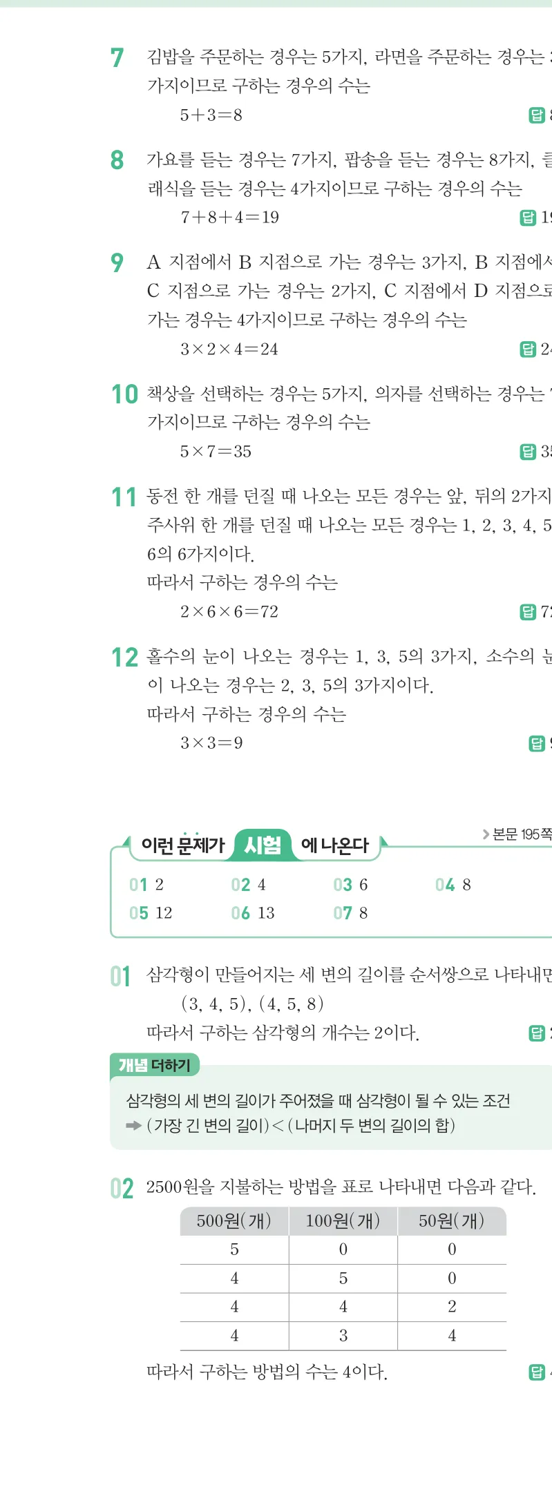개념원리 중2-2 답지 09 경우의 수 해설 71쪽