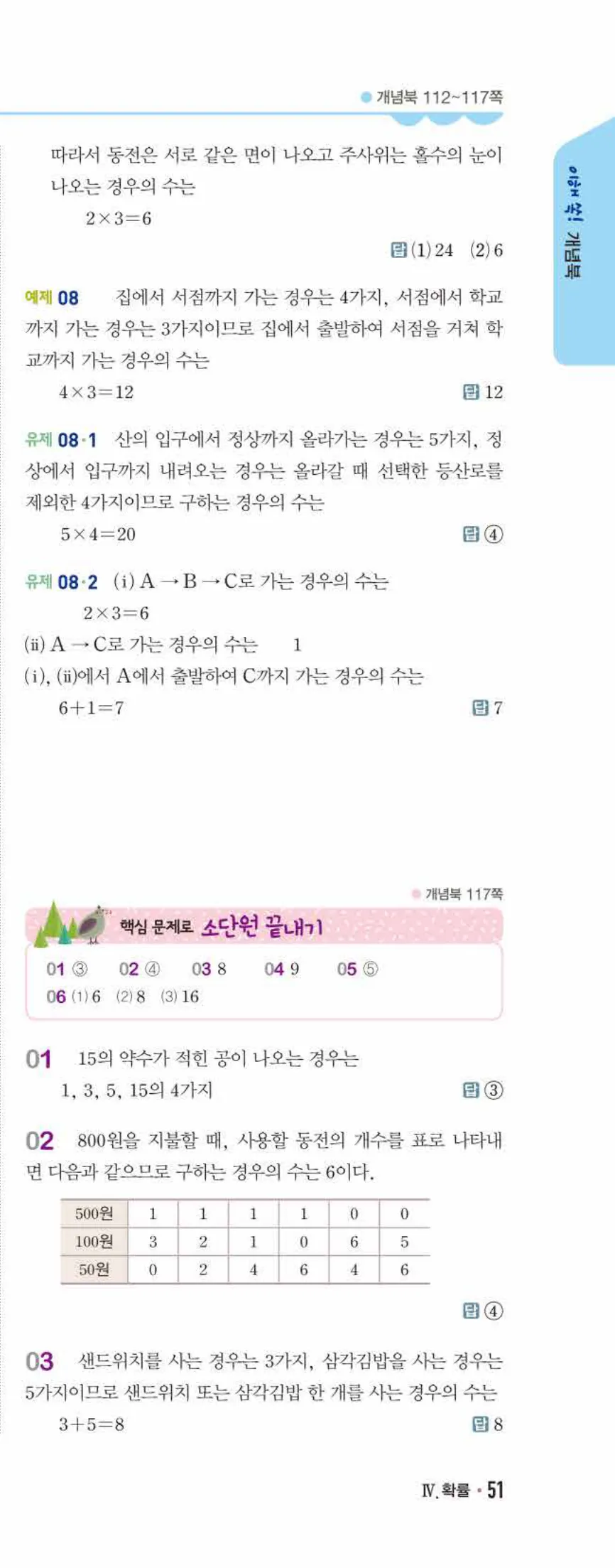 개념쎈 중2-2 개념북 07 경우의 수 답지 해설 (4)
