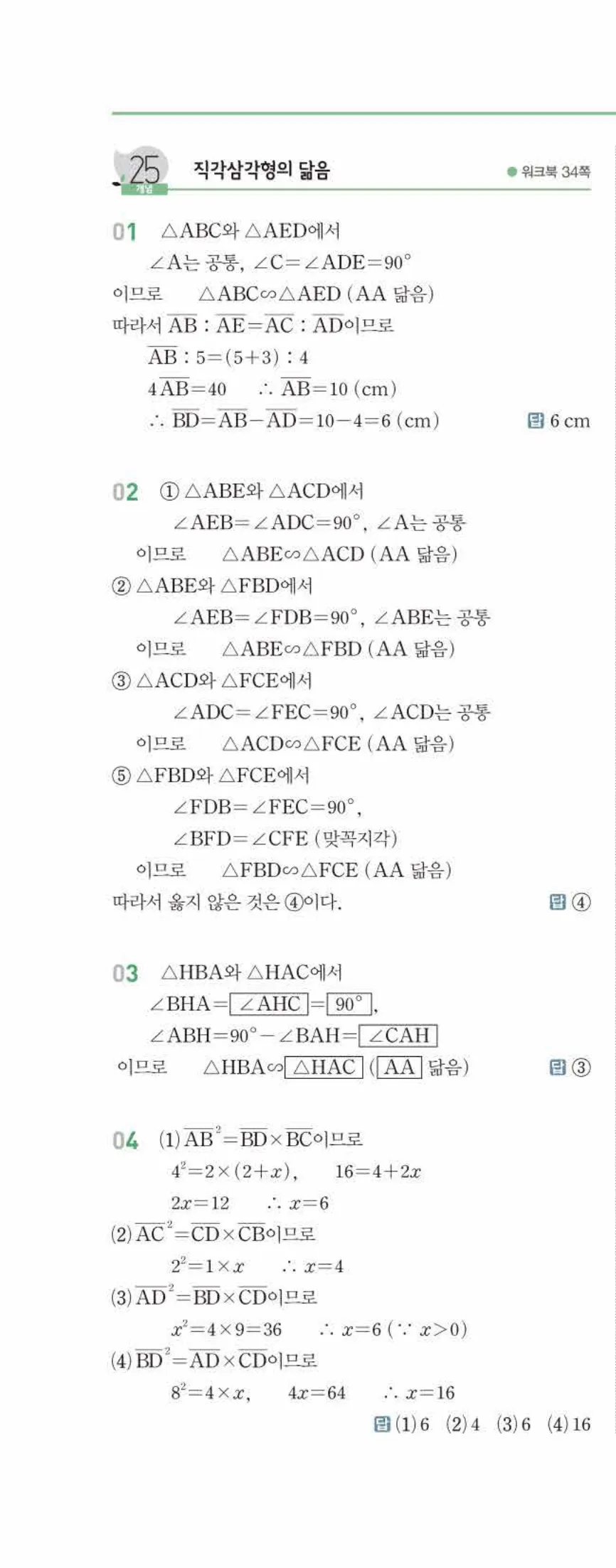 개념쎈 중2-2 유형북 03 도형의 닮음 답지 해설 (5)