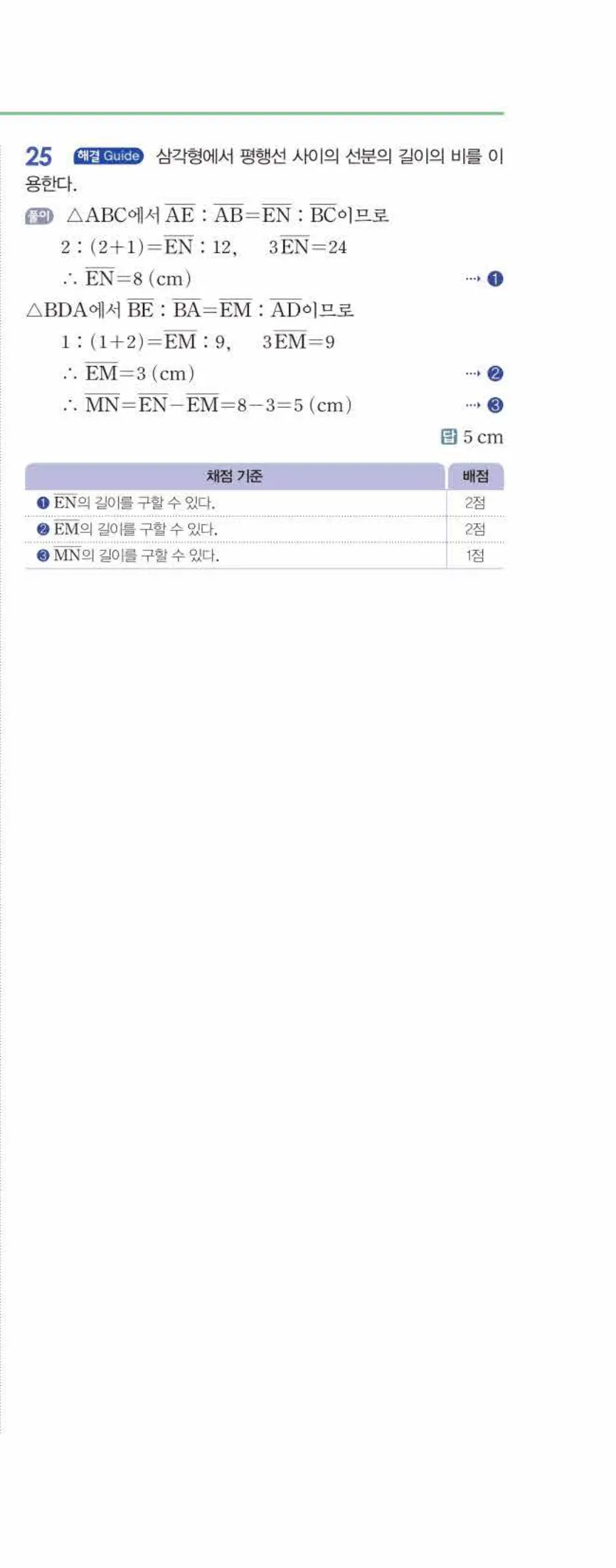 개념쎈 중2-2 유형북 04 평행선 사이의 선분의 길이의 비 답지 해설 (12)