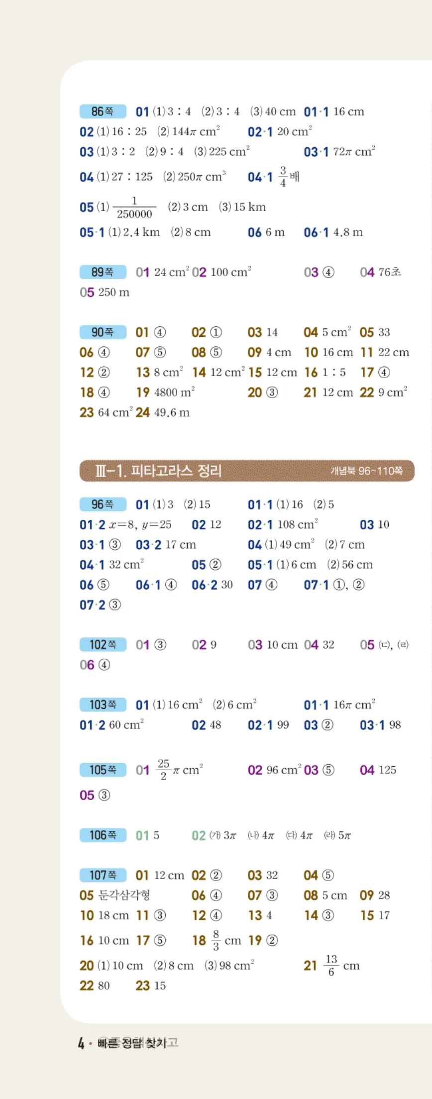 개념쎈 중2-2 빠른답지 3쪽 왼쪽