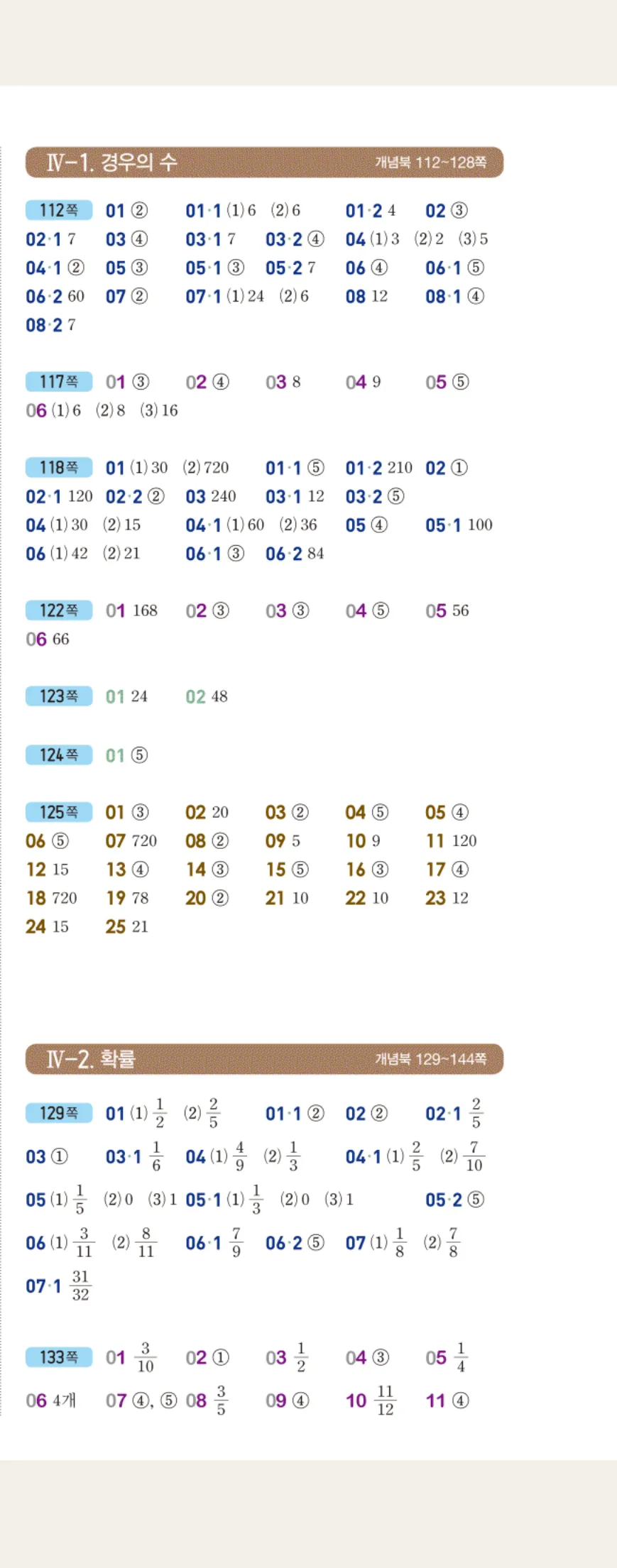 개념쎈 중2-2 빠른답지 3쪽 오른쪽