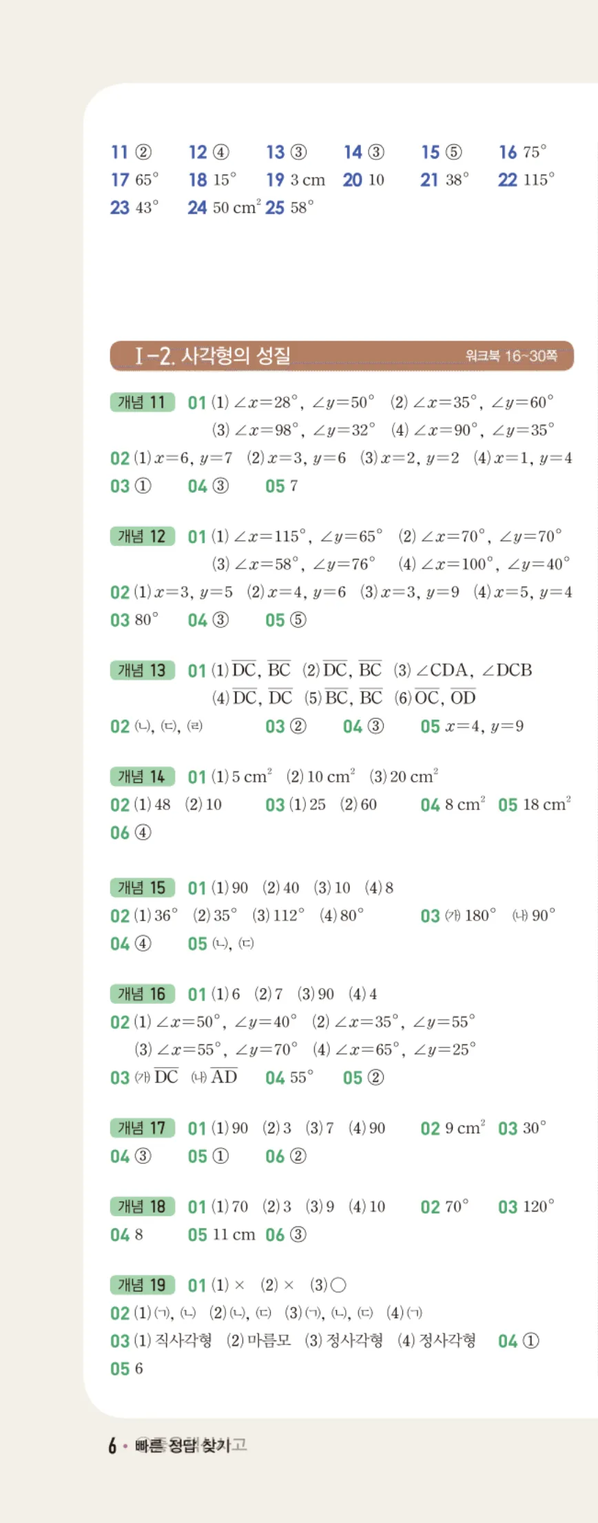 개념쎈 중2-2 빠른답지 5쪽 왼쪽