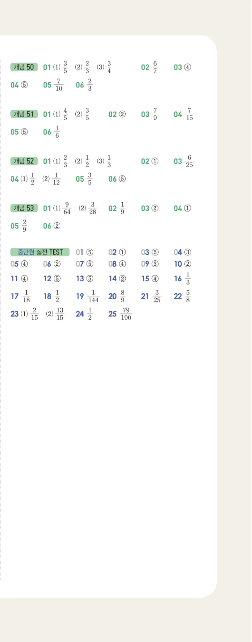 개념쎈 중2-2 빠른답지 7쪽 오른쪽