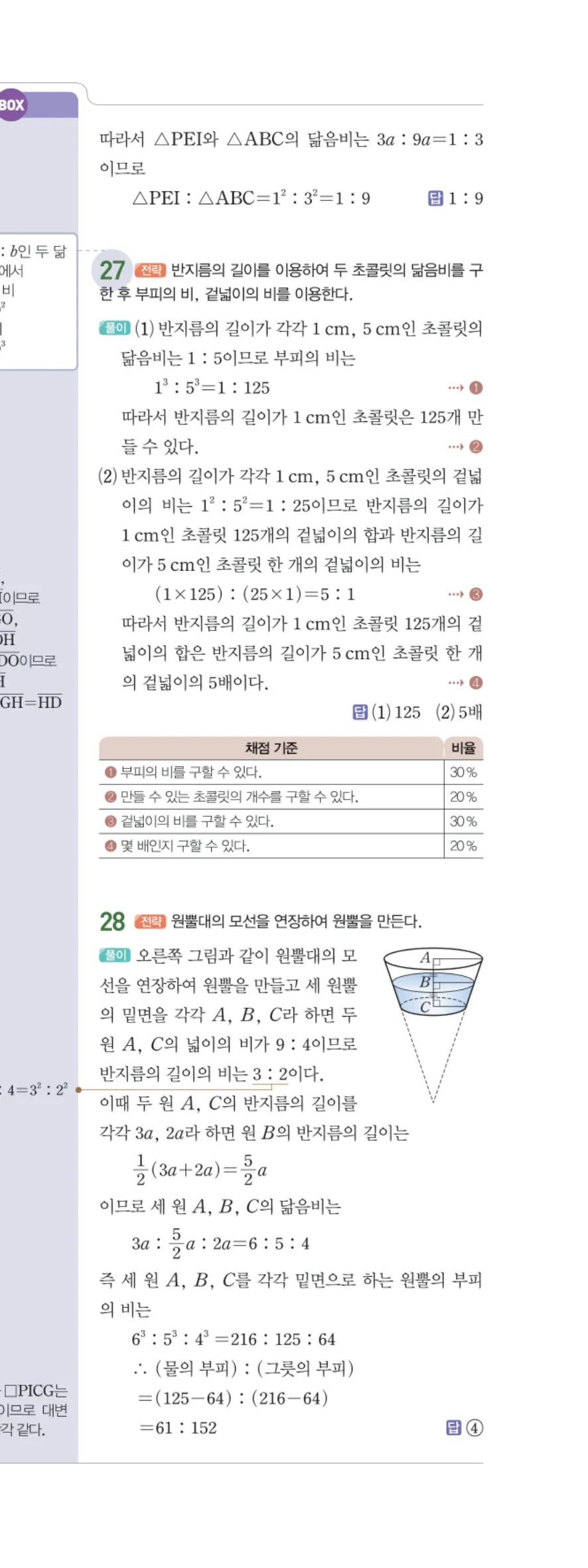 일품 중2-2 06 닮음의 활용 답지 해설 60쪽 오른쪽