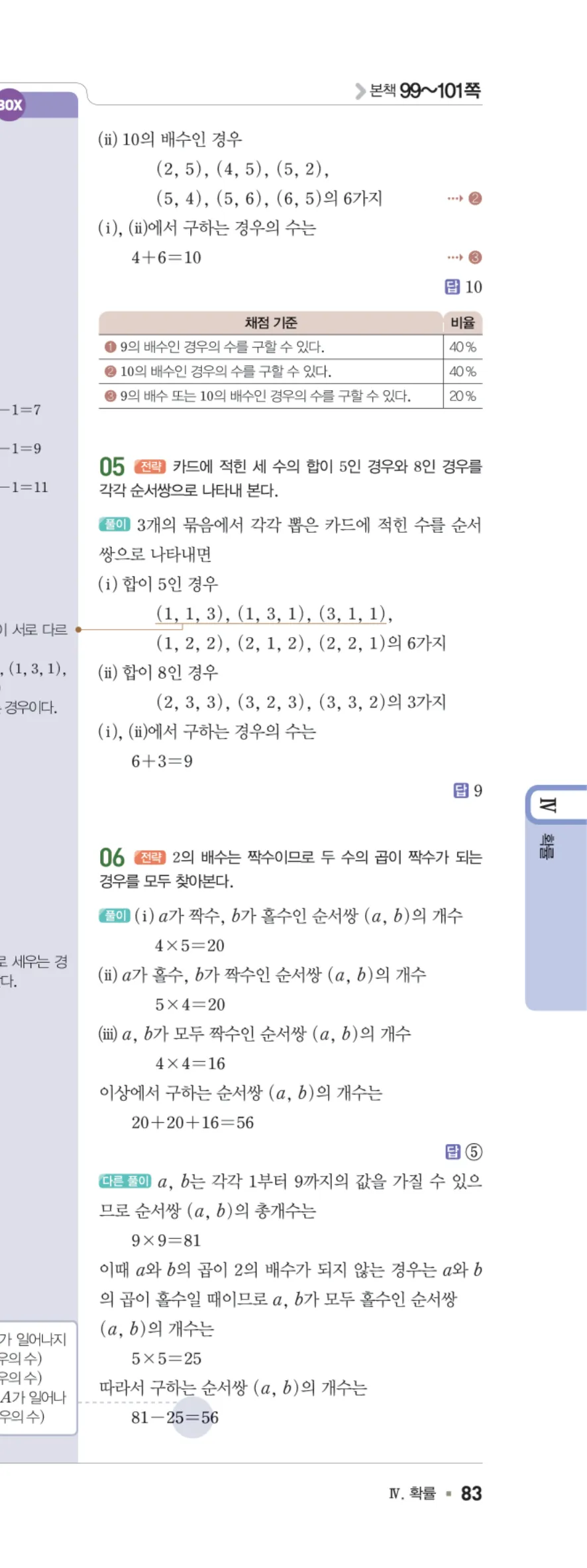 일품 중2-2 08 경우의 수 답지 해설 83쪽 오른쪽