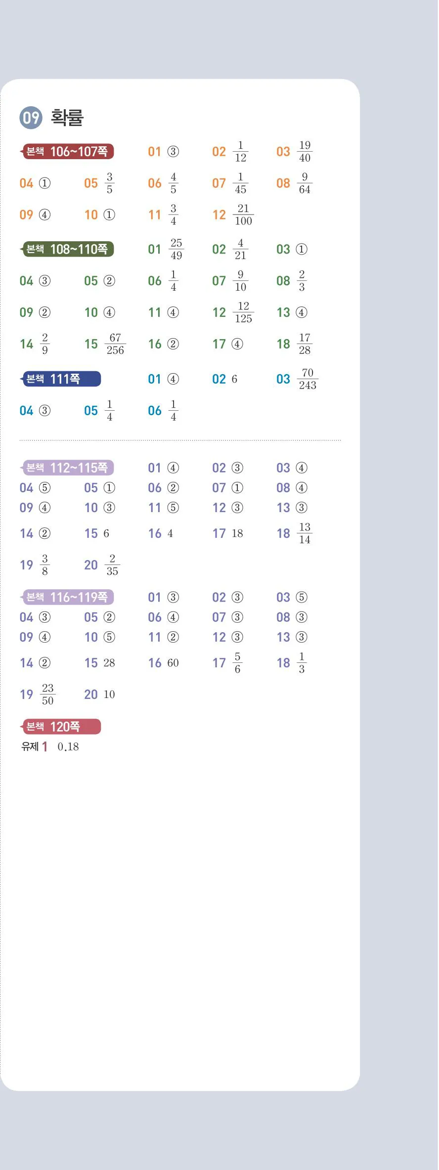 일품 중2-2 빠른답지 3쪽 오른쪽