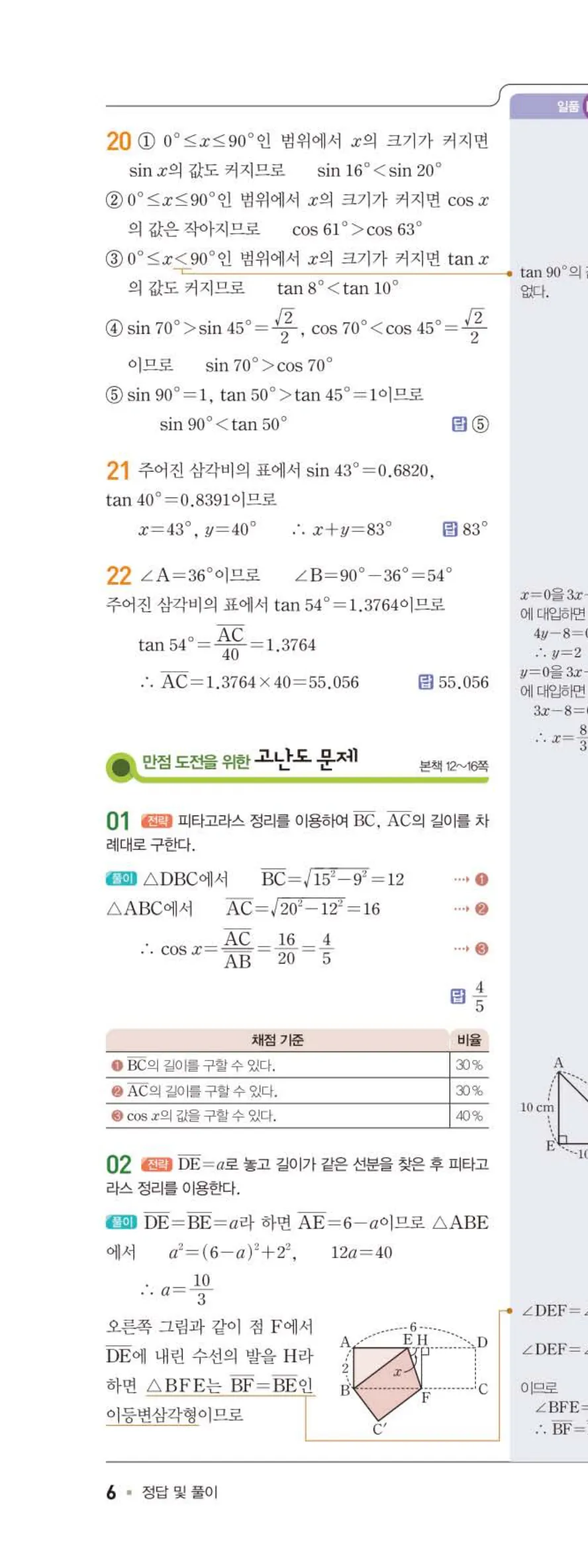 15개정 일품 중3-2 01 삼각비 답지 해설 (5)