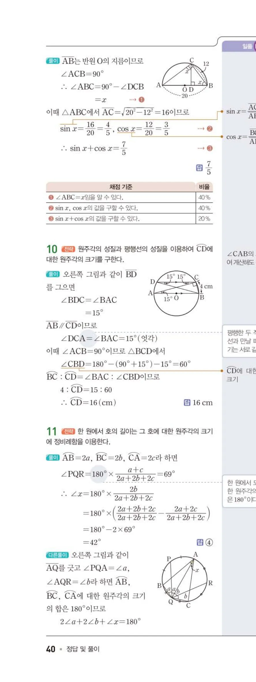 15개정 일품 중3-2 04 원주각 답지 해설 (7)