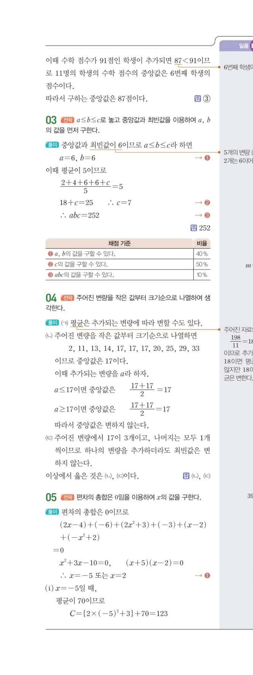 15개정 일품 중3-2 05 대푯값과 산포도 답지 해설 (5)
