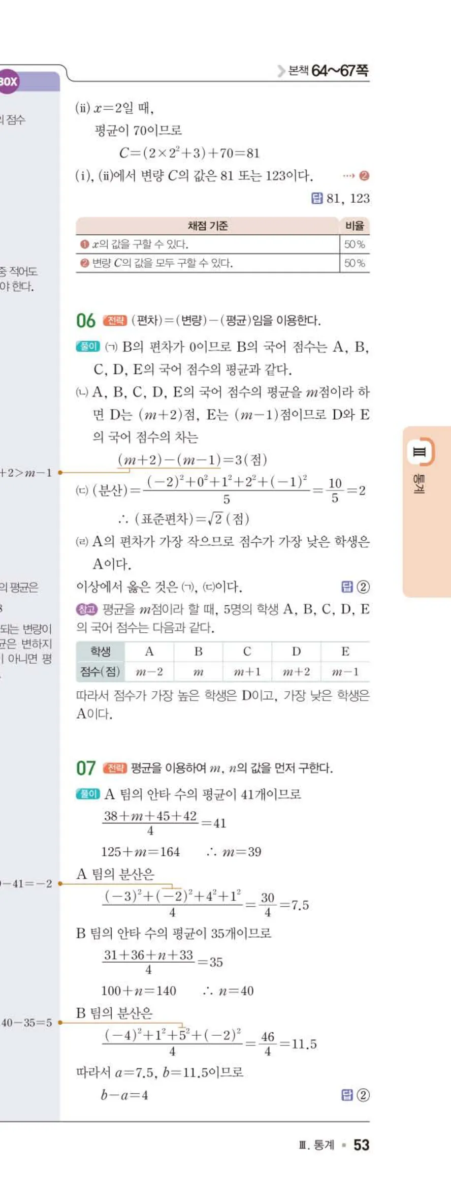 15개정 일품 중3-2 05 대푯값과 산포도 답지 해설 (6)