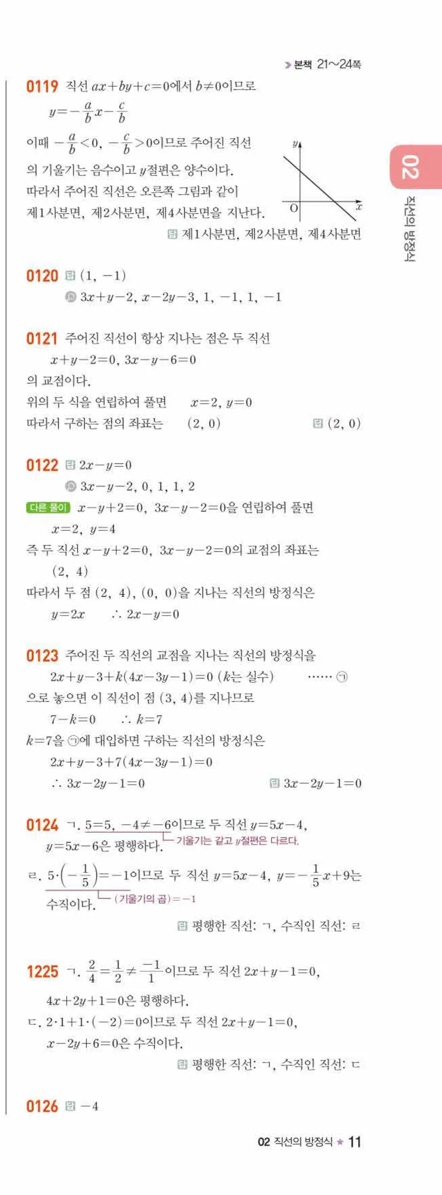 라이트쎈 공통수학2 02 직선의 방정식 답지 해설 11쪽 오른쪽