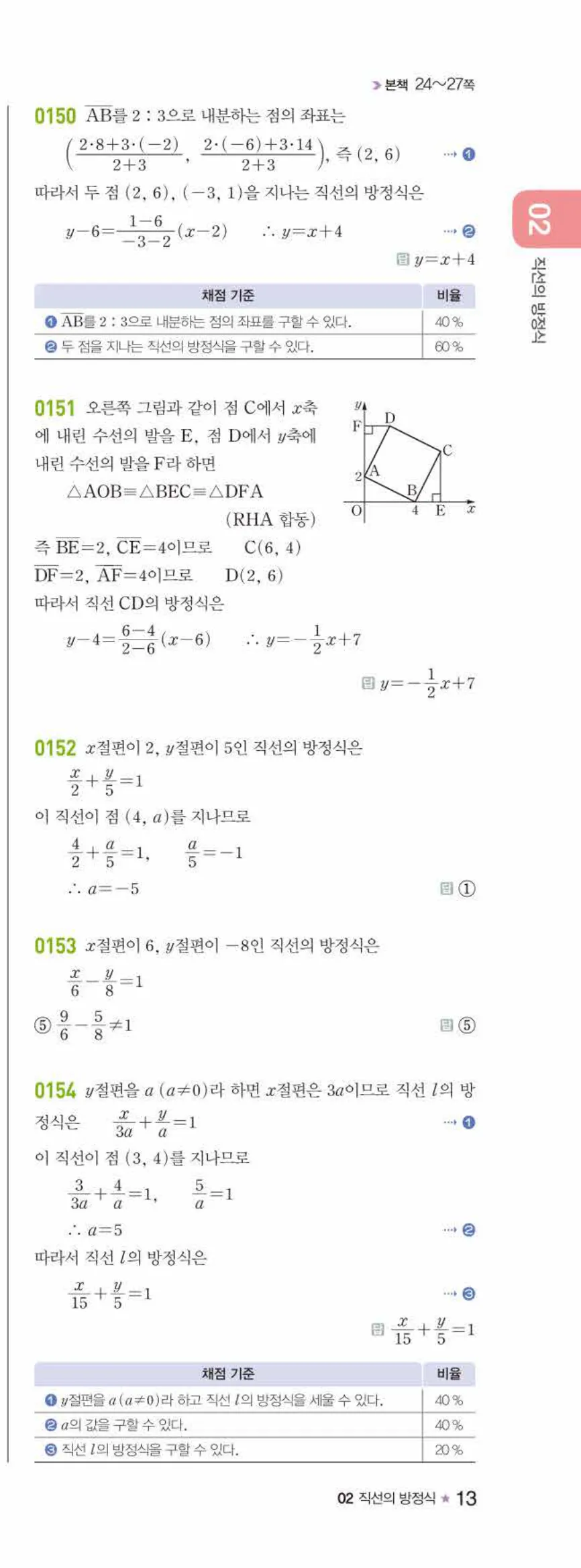 라이트쎈 공통수학2 02 직선의 방정식 답지 해설 13쪽 오른쪽