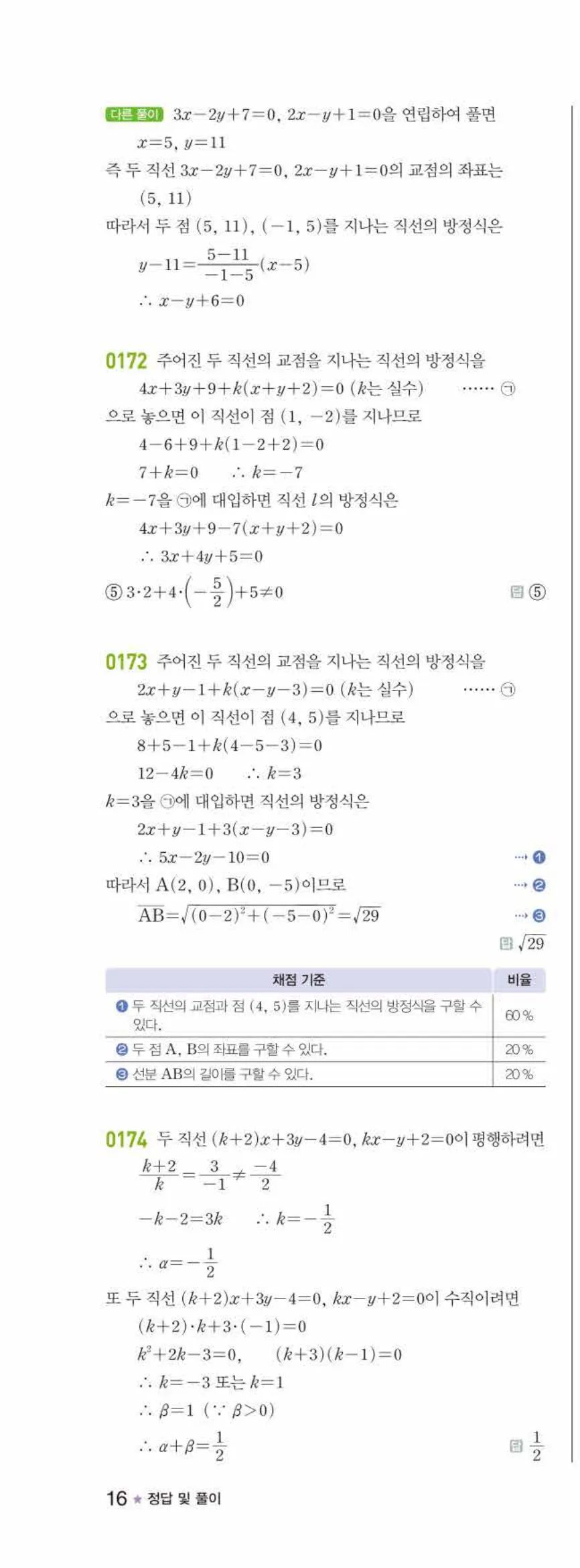 라이트쎈 공통수학2 02 직선의 방정식 답지 해설 16쪽 왼쪽