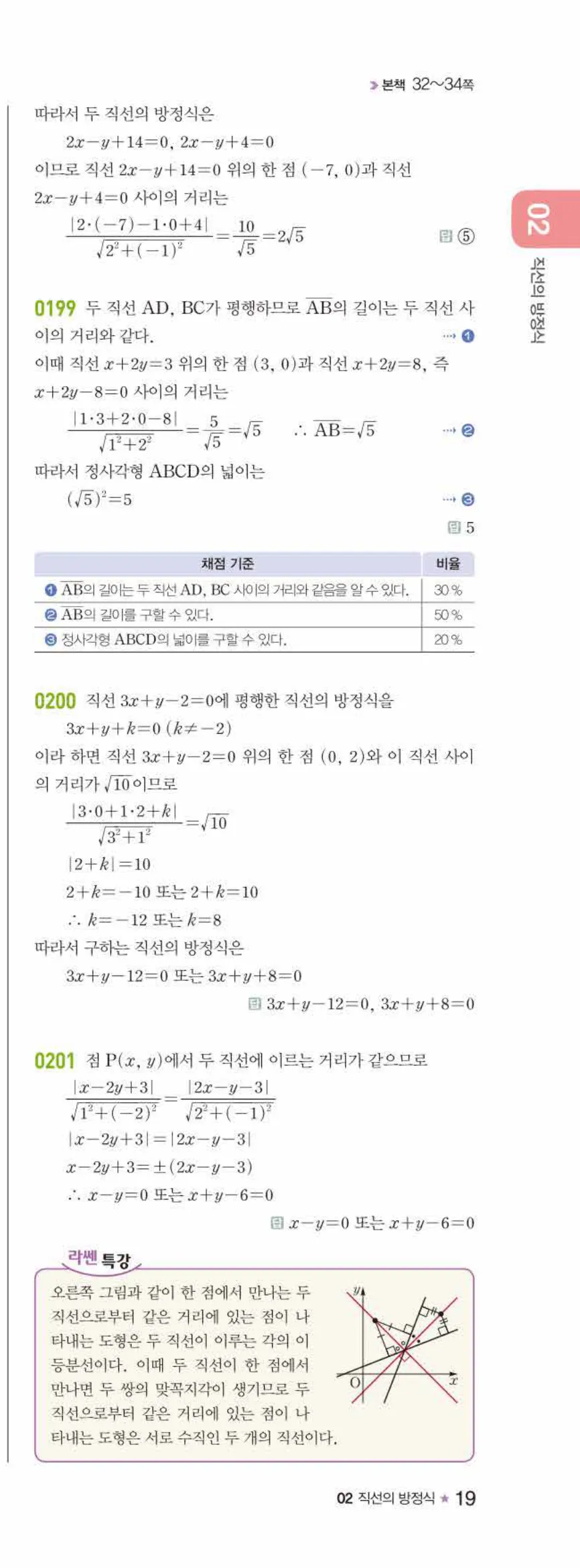 라이트쎈 공통수학2 02 직선의 방정식 답지 해설 19쪽 오른쪽