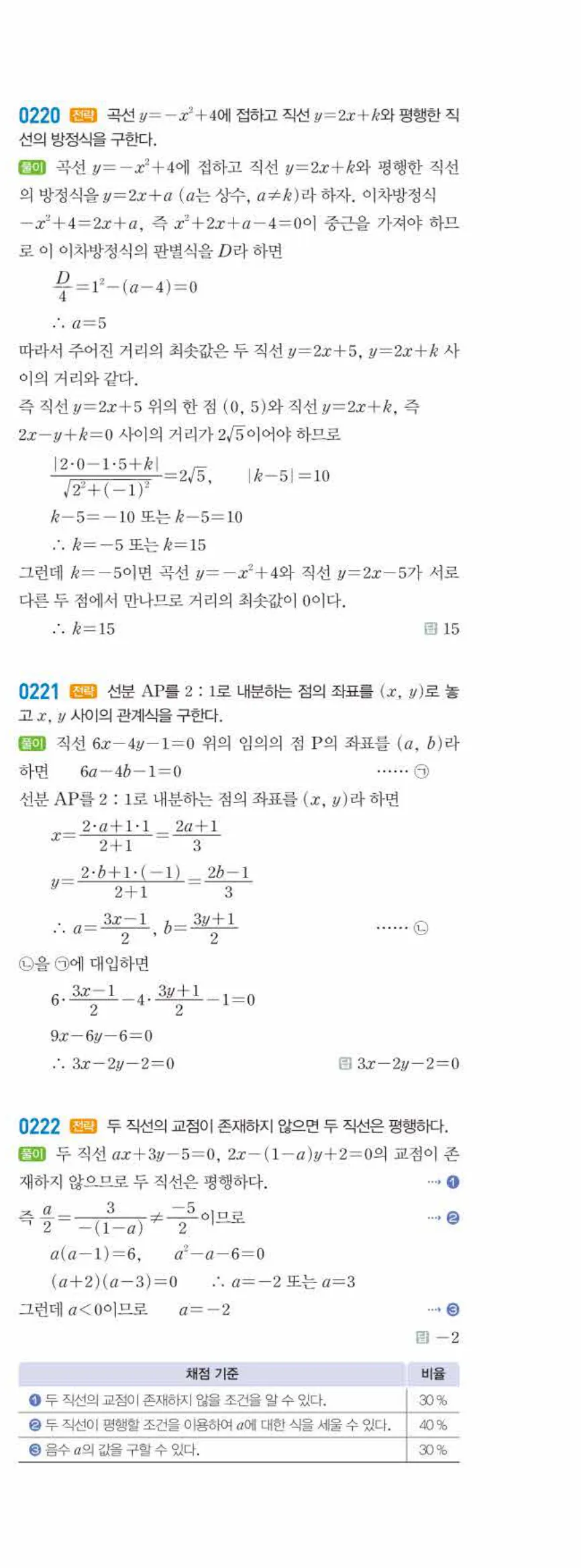 라이트쎈 공통수학2 02 직선의 방정식 답지 해설 22쪽 오른쪽