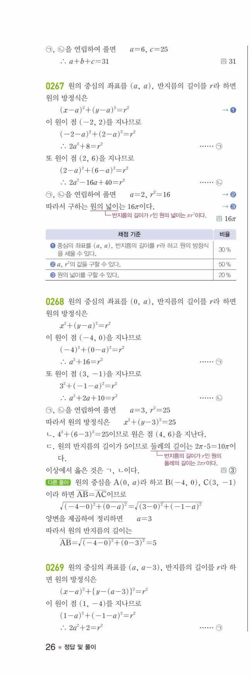 라이트쎈 공통수학2 03 원의 방정식 답지 해설 26쪽 왼쪽