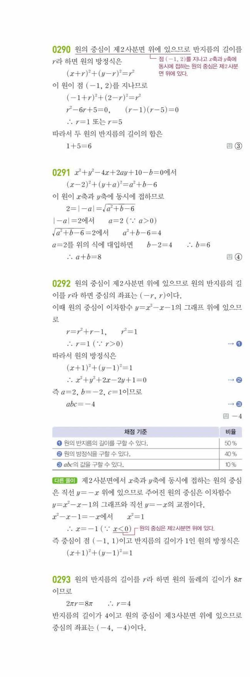 라이트쎈 공통수학2 03 원의 방정식 답지 해설 29쪽 왼쪽
