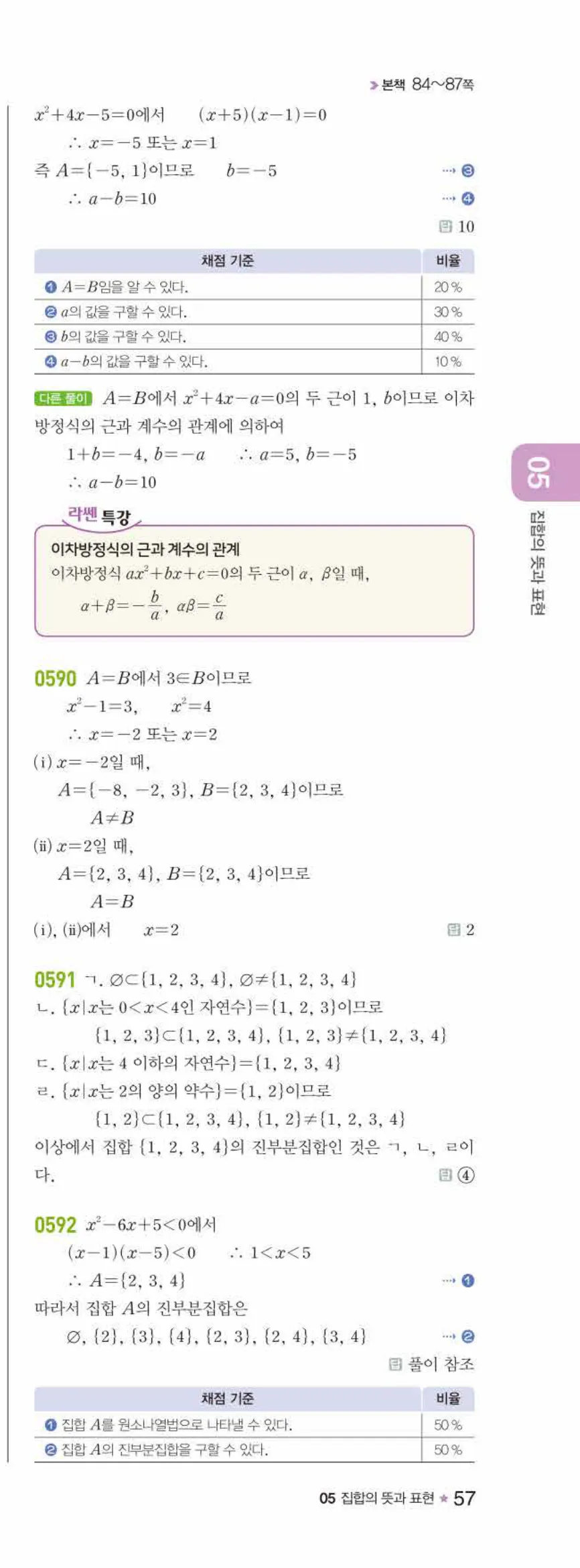 라이트쎈 공통수학2 05 집합의 뜻과 표현 답지 해설 57쪽 오른쪽