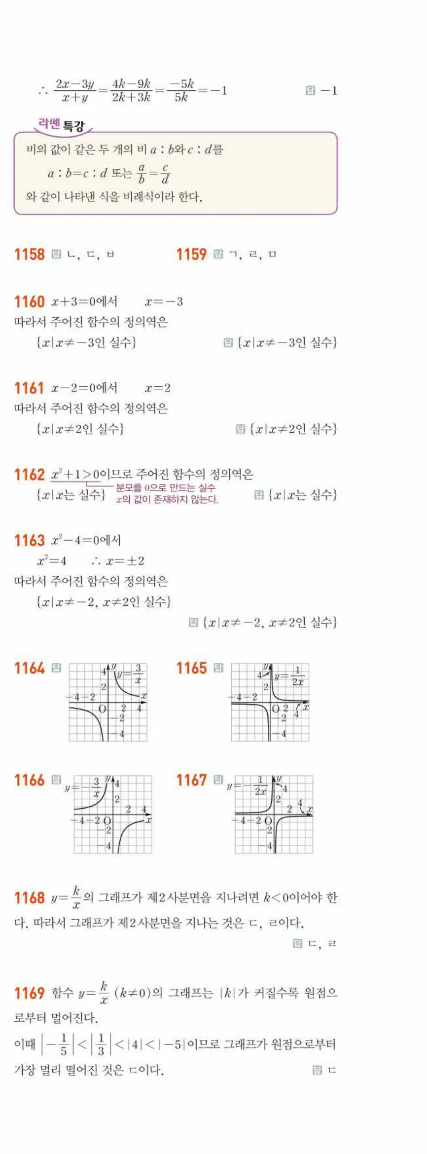 라이트쎈 공통수학2 09 유리식과 유리함수 답지 해설 108쪽 오른쪽