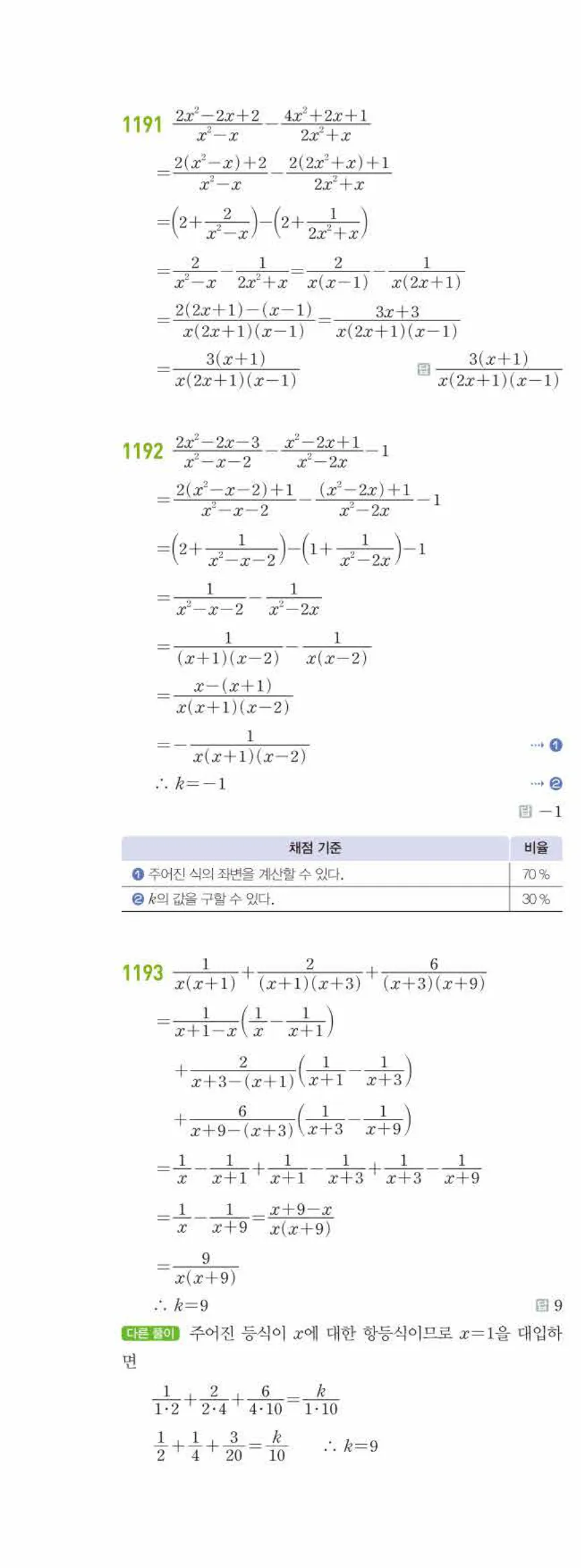 라이트쎈 공통수학2 09 유리식과 유리함수 답지 해설 111쪽 왼쪽