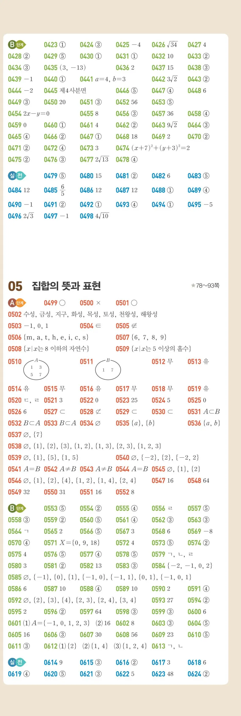 라이트쎈 공통수학2 빠른 정답 3쪽 오른쪽